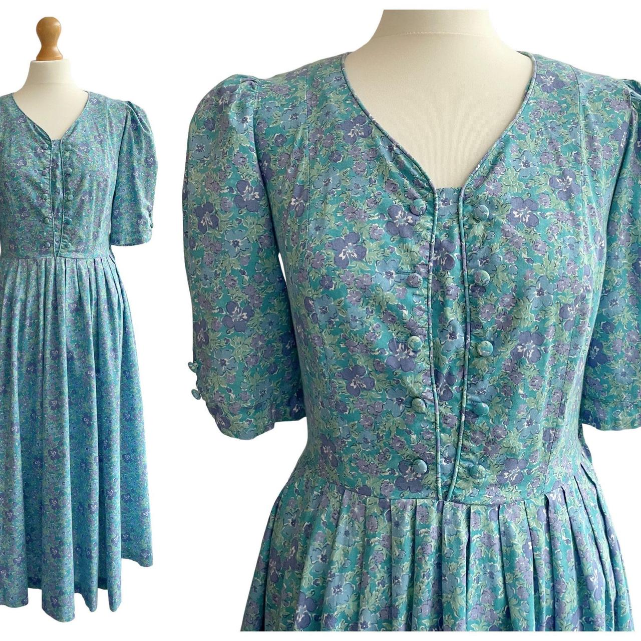 Vintage Laura Ashley Green Blue And Purple Floral Depop