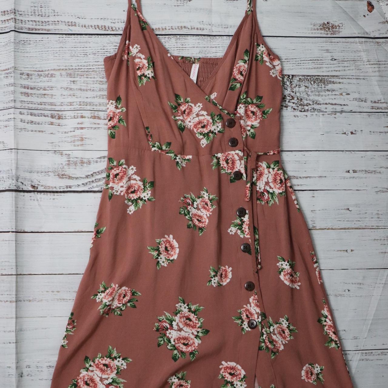 Xhilaration Women's Dress - Pink/Brown - M – Brown floral midi dress with adjustable straps …