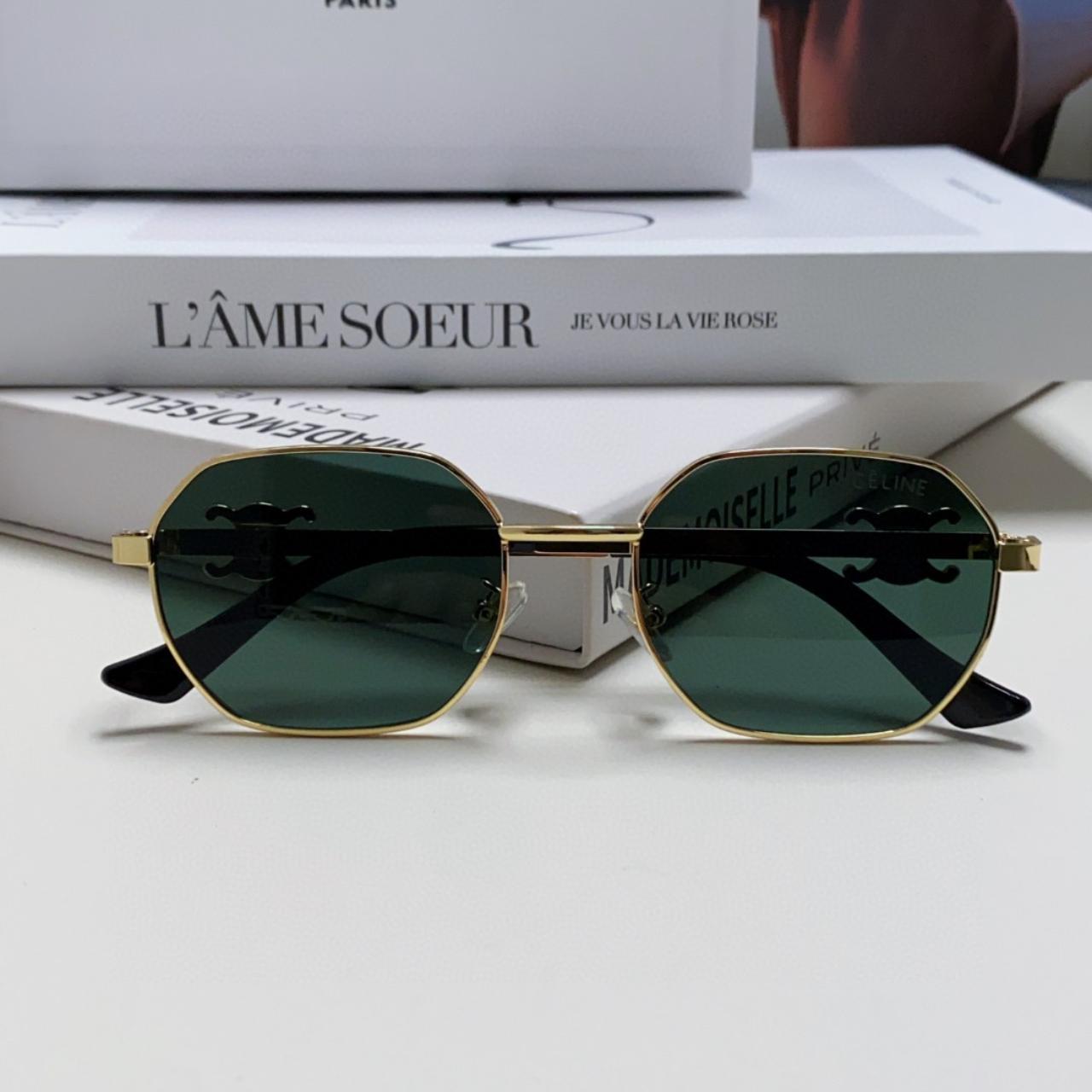 Celine Sunglasses Aviator gold frame green | Depop