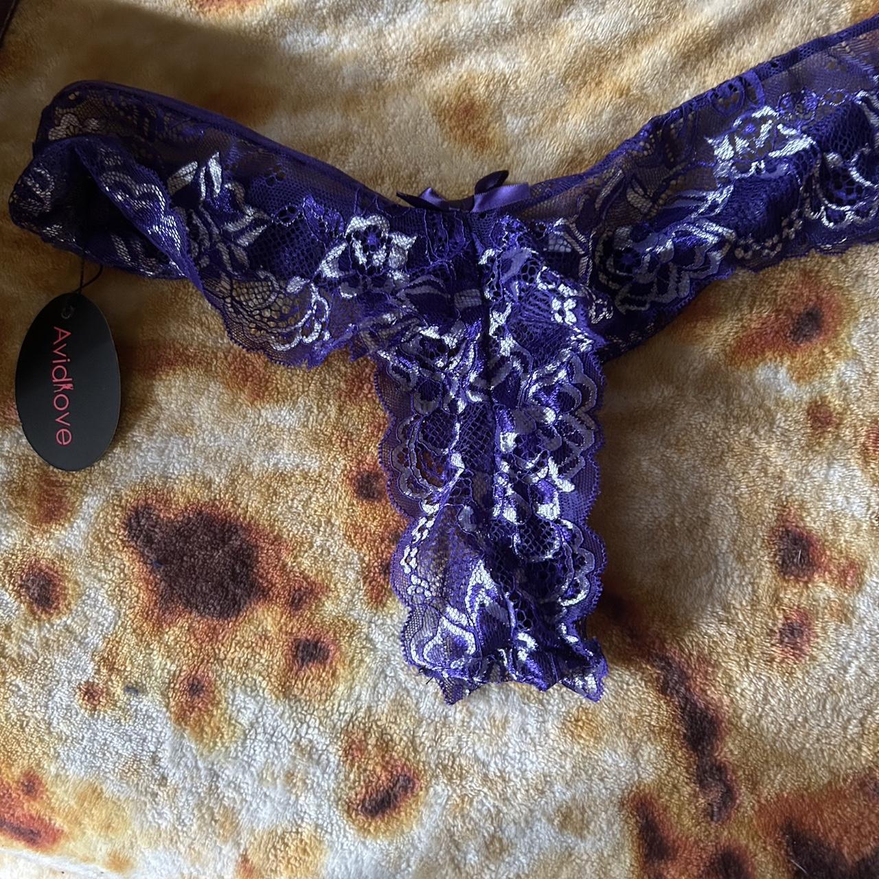 Purple and silver lace thong #lingerie | Depop