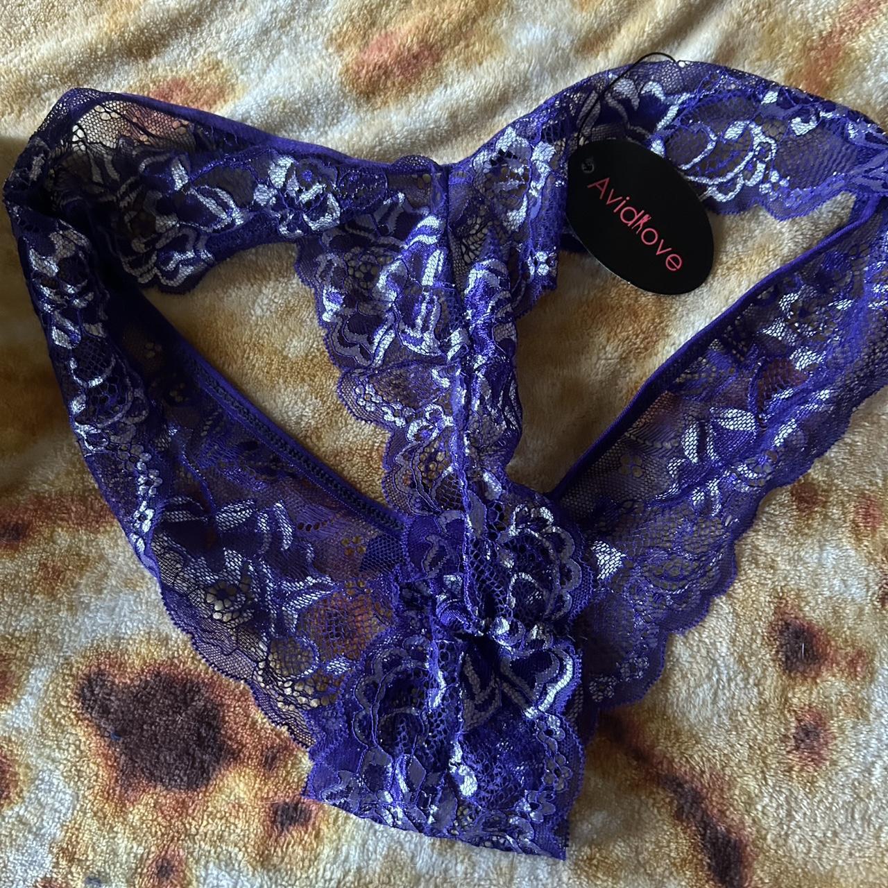 Purple and silver lace thong #lingerie | Depop