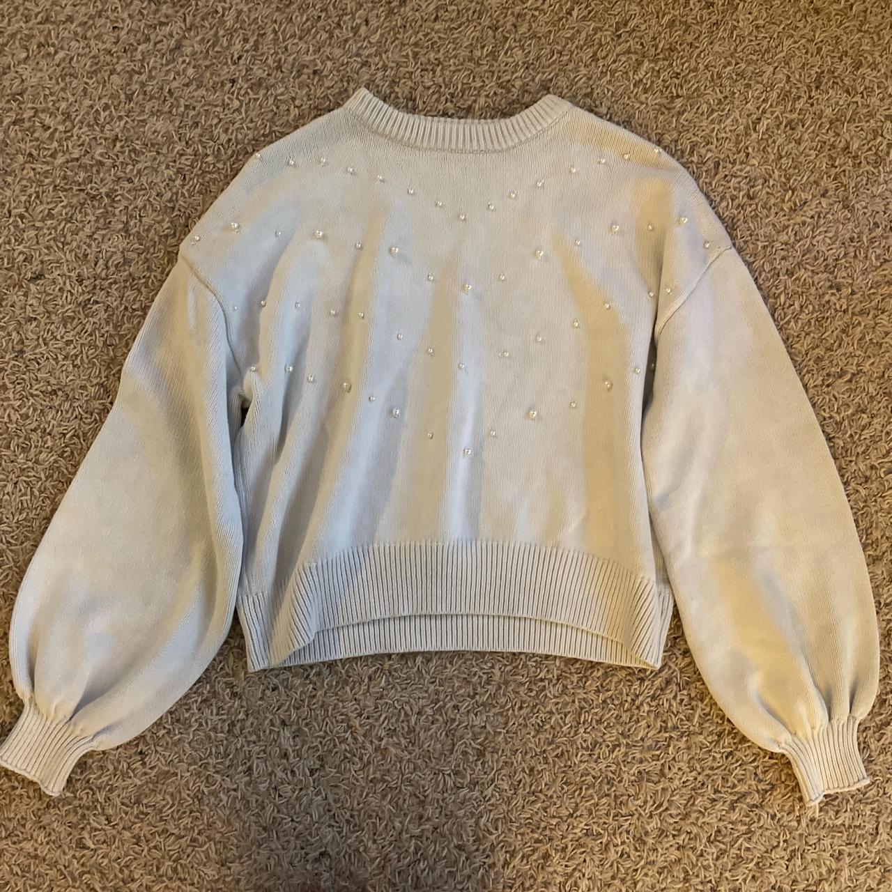 Express white knit sweater with pearl details a. Depop