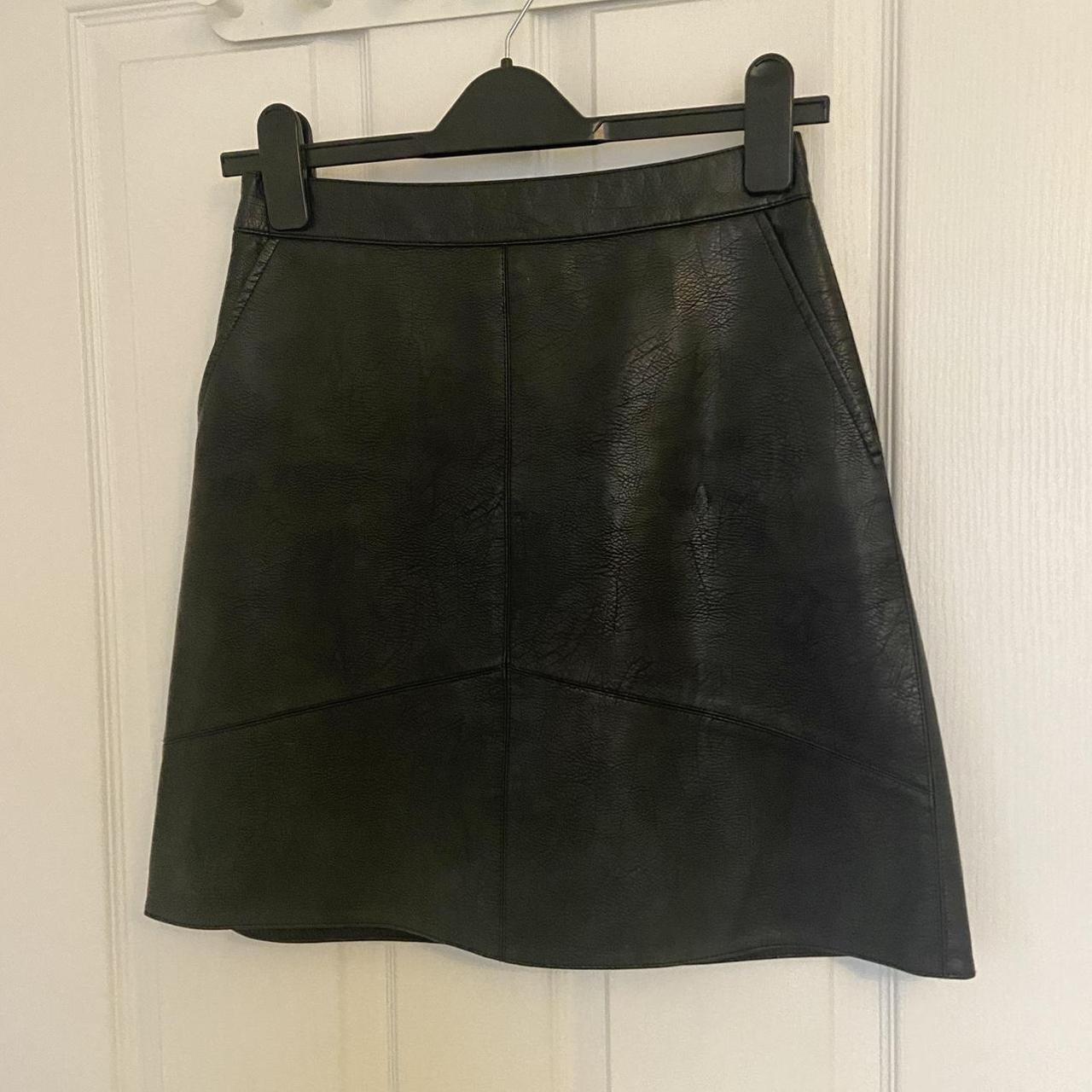 Zara mini faux leather black skirt with zip at back.... - Depop