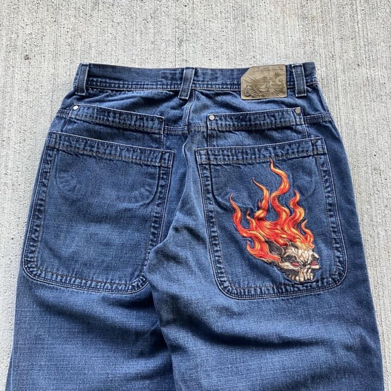 Vintage 90s JNCO Fire skull Baggy Jeans - Depop