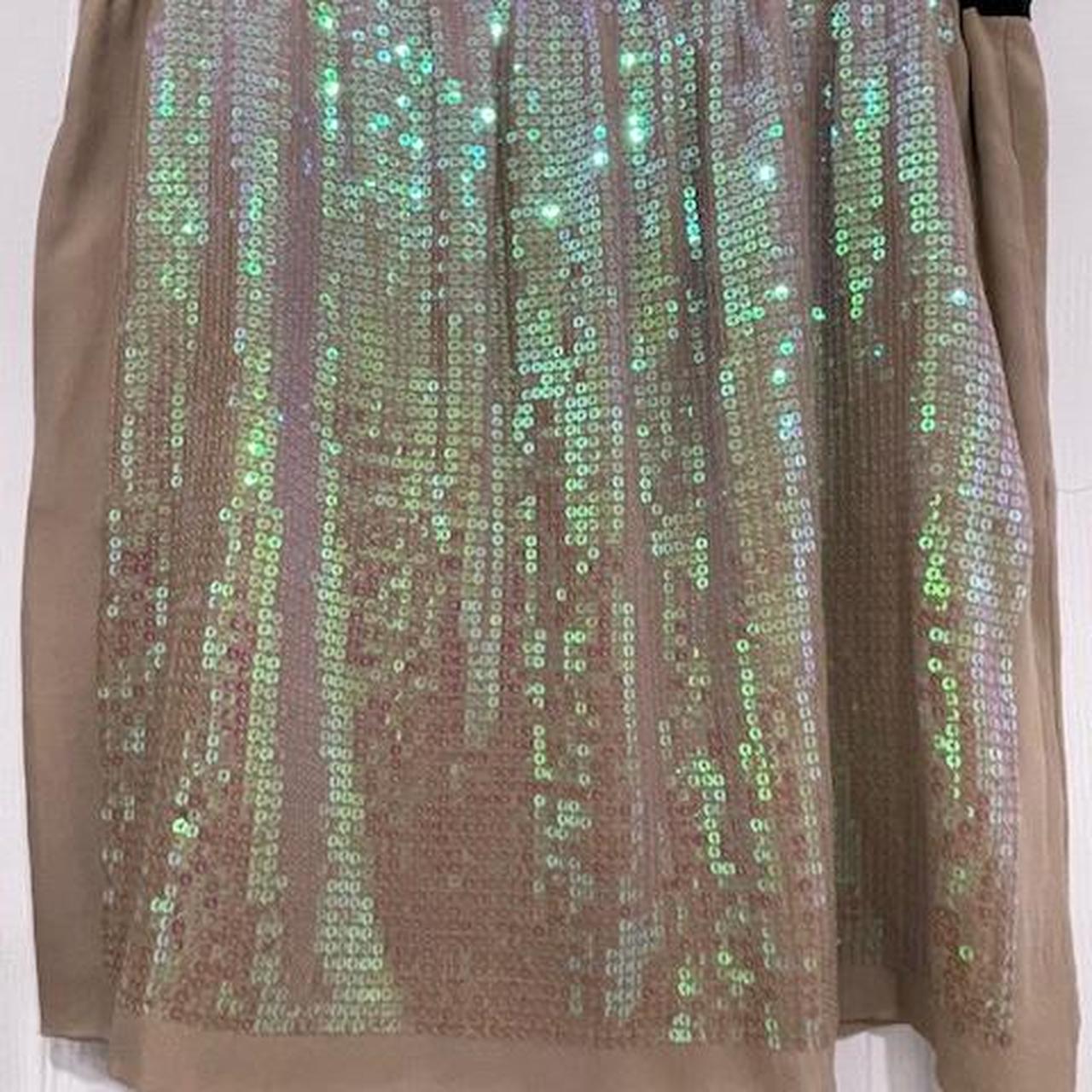 BCBG sequin skirt with black waistband and lining. Depop