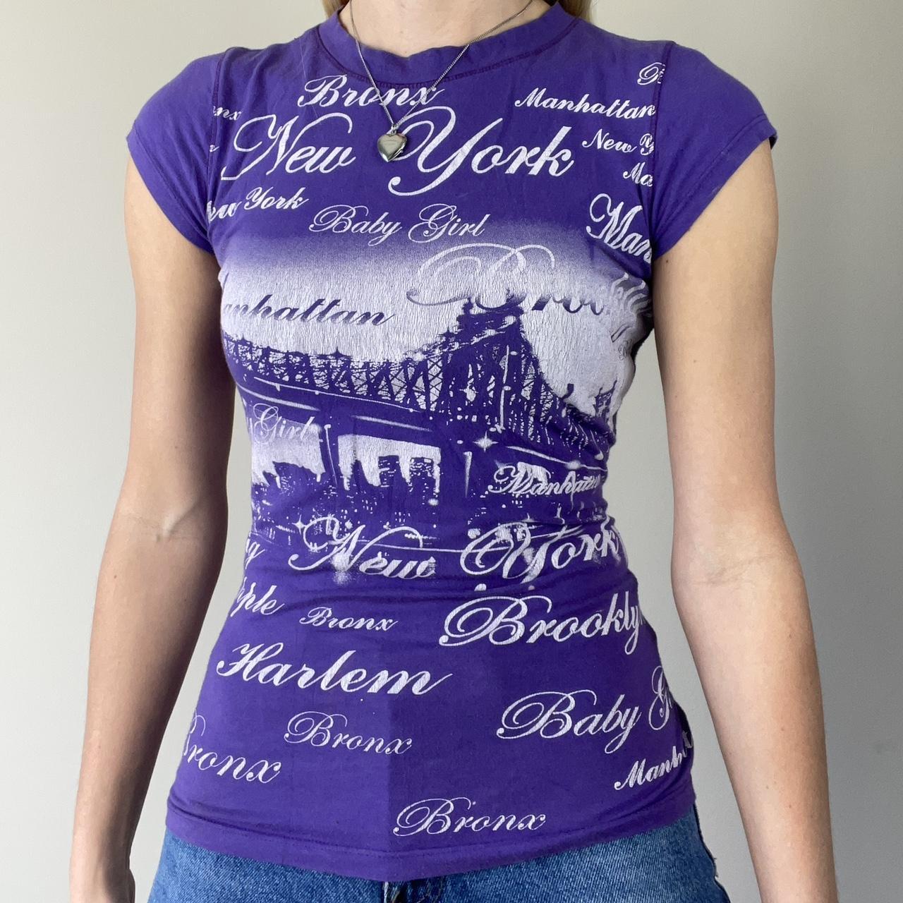 Y2k Purple New York Mcbling Graphic Short Sleeve...