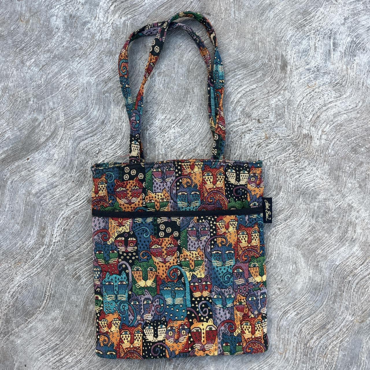 Vibrant multicoloured cat print tote bag with... Depop