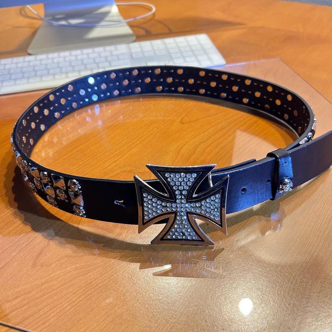 小物 2000s Rhinestone Cross Buckle Belt Black Rhinestone Cross Belt with Western Buckle - Trendy