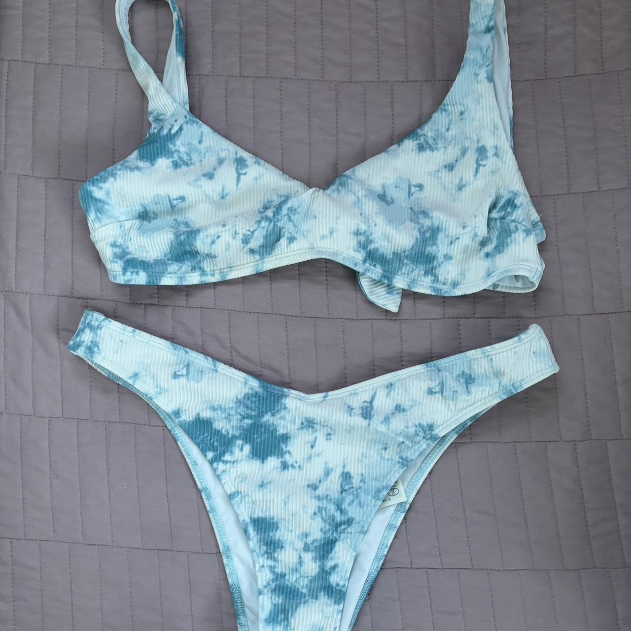 Blue and white tie dye bikini set M top L Depop