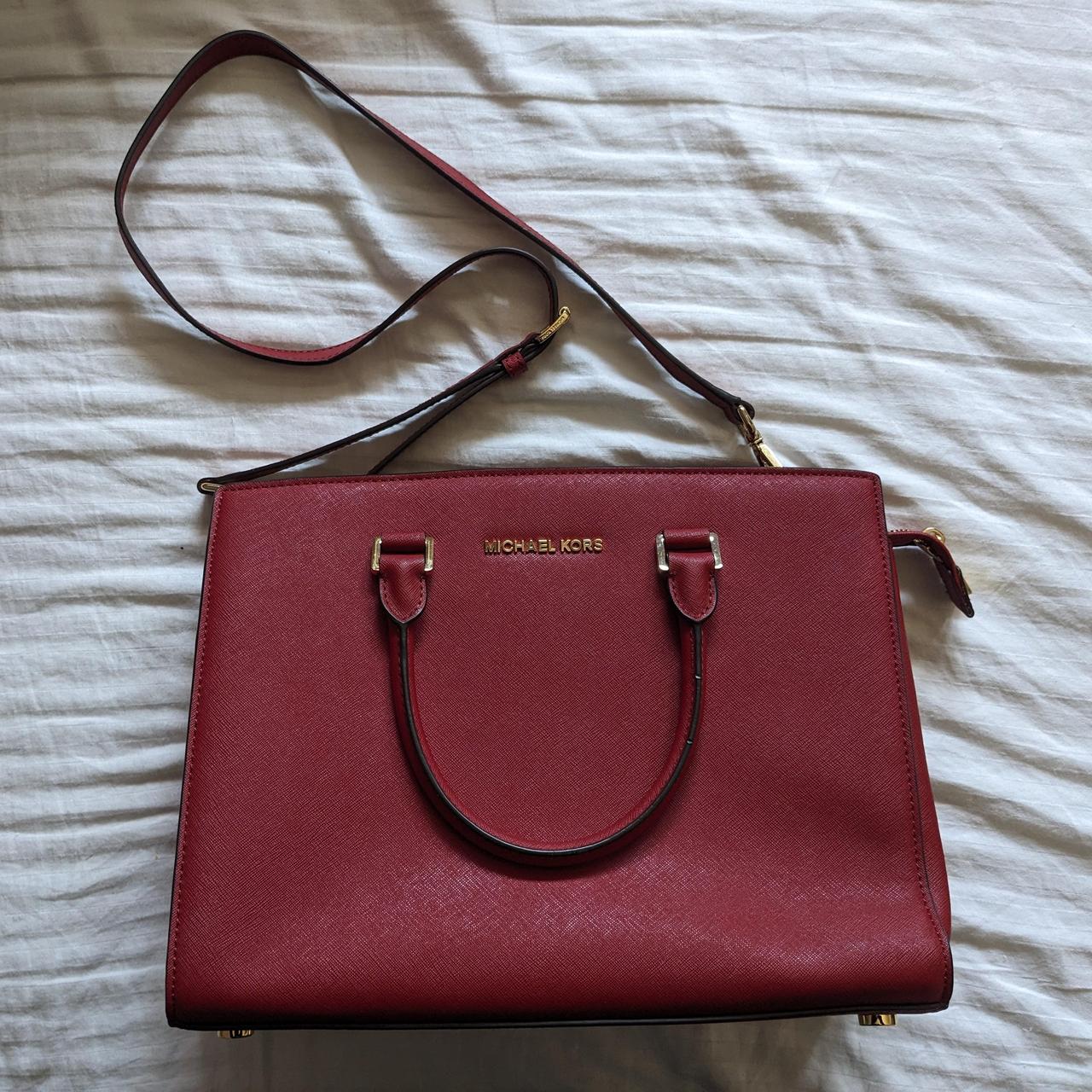 Cherry red Michael Kors satchel purse high. Depop