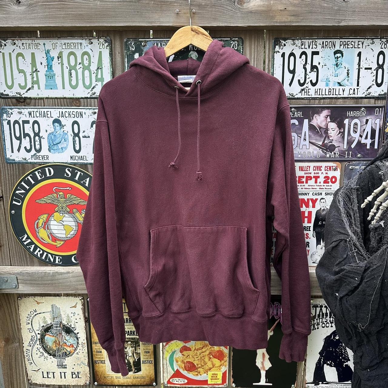 Burgundy vintage Champion hoodie with front pocket. Depop