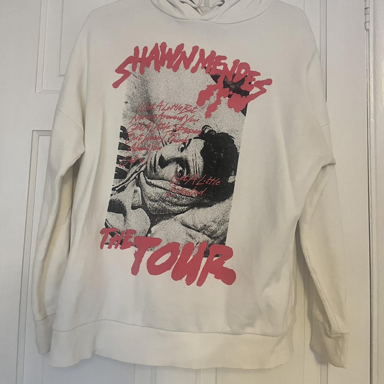 White printed Shawn Mendes hoodie uk size small but. Depop