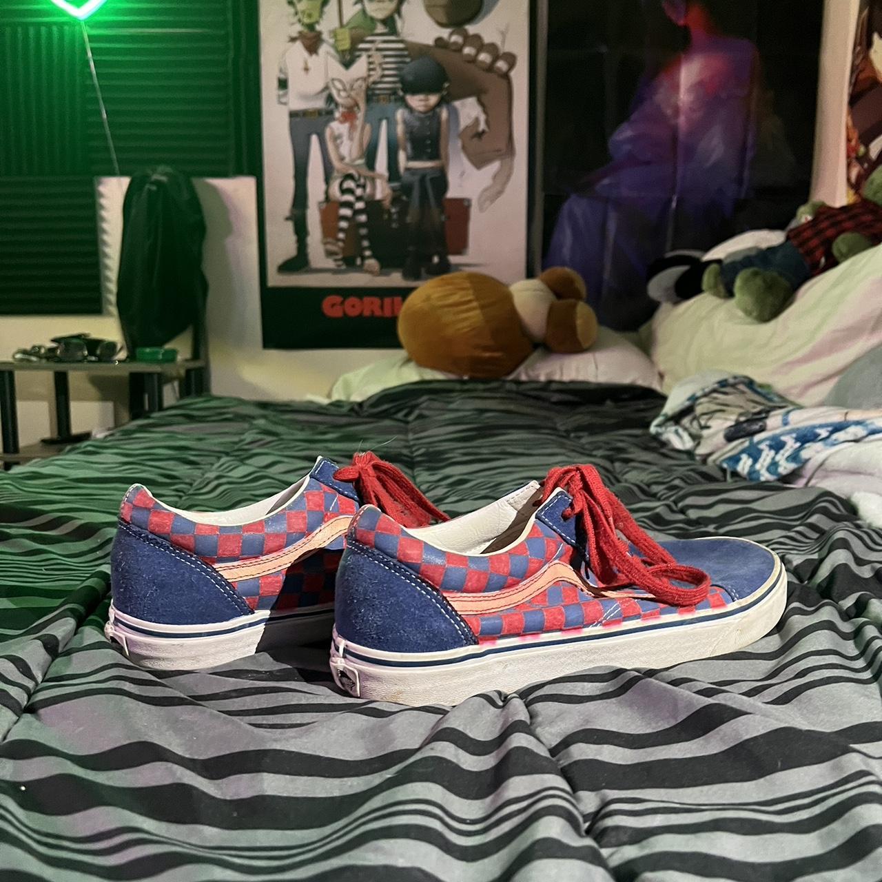 Custom vans red and blue size 12 Depop