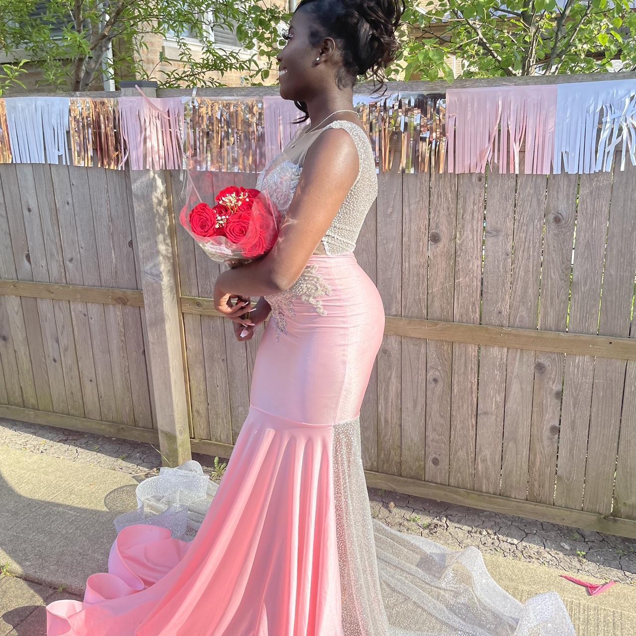 Pink and silver prom dress with a beautiful fit