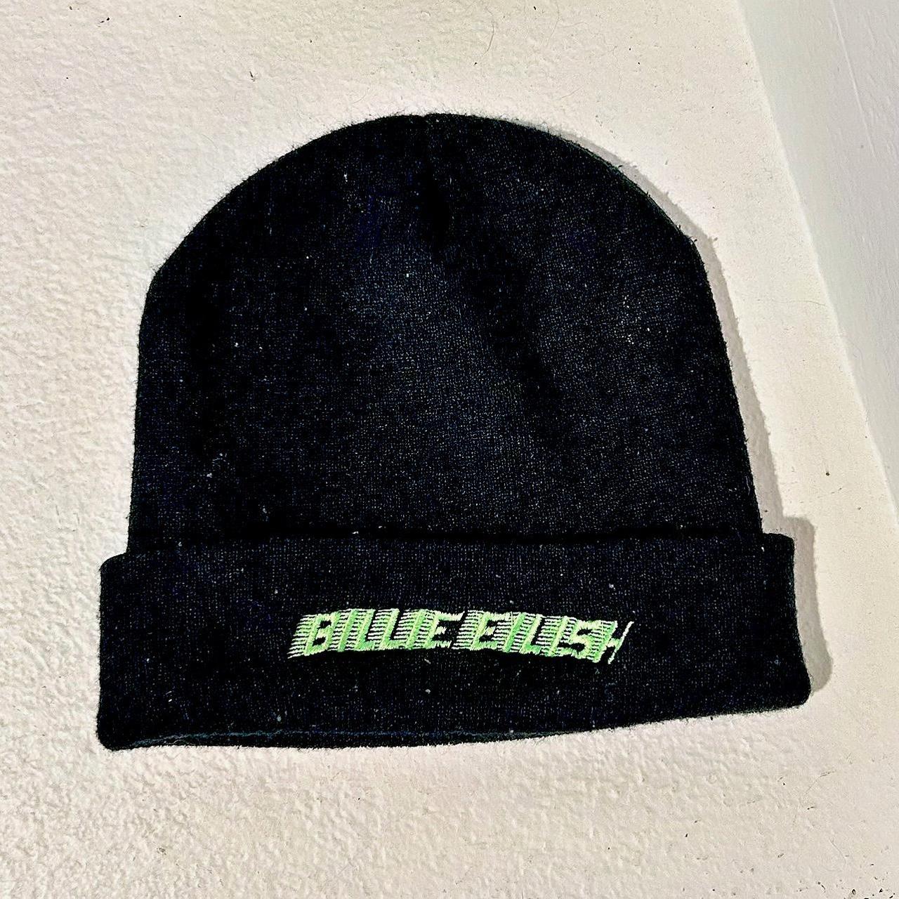 Billie Eilish black beanie with green logo. Bought | Depop