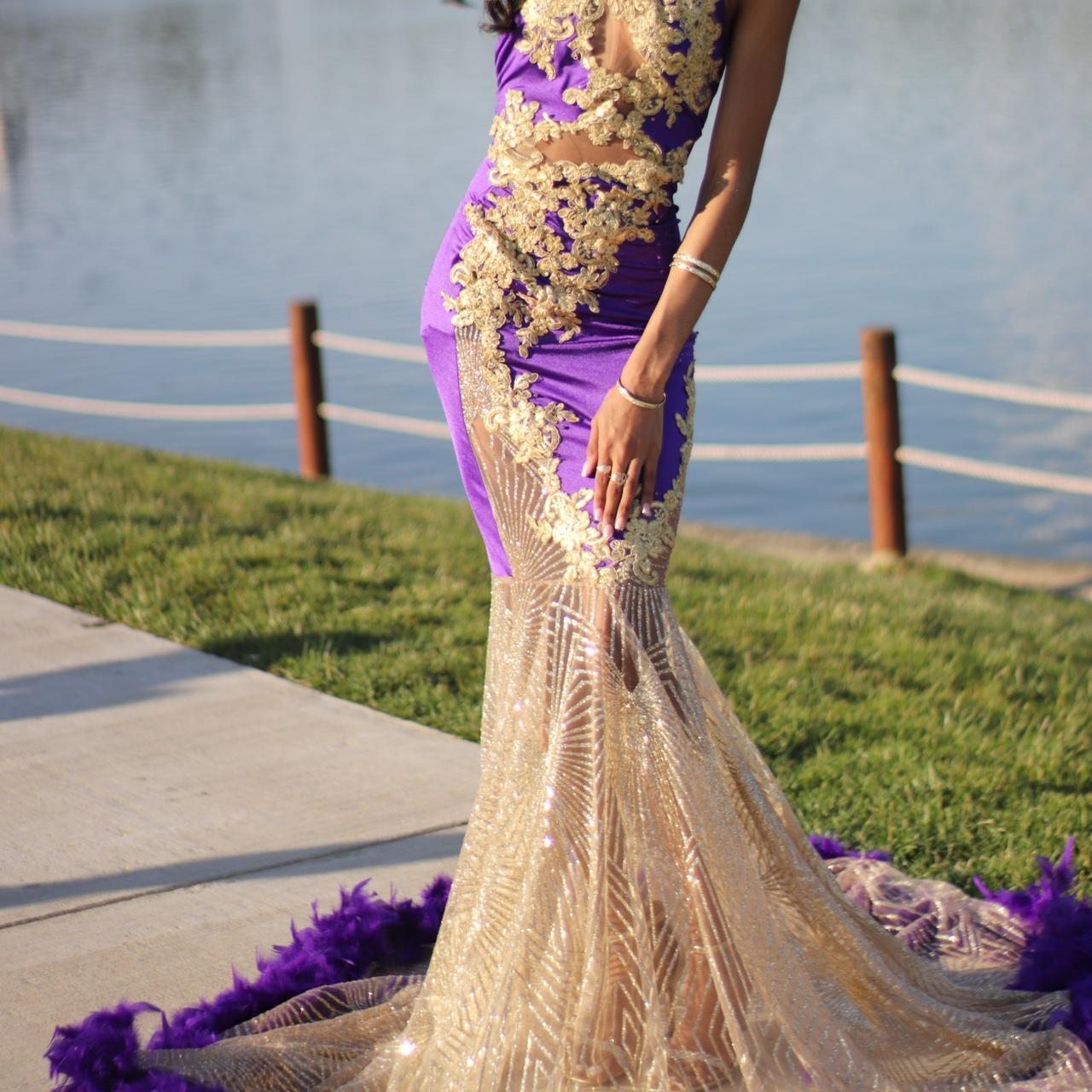 Prom Purple And Yellow Clothes High Slit Long Gown Yellow Prom