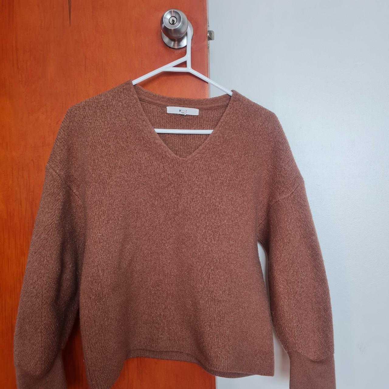 Max 100 merino wool v neck thick brown jumper size. Depop