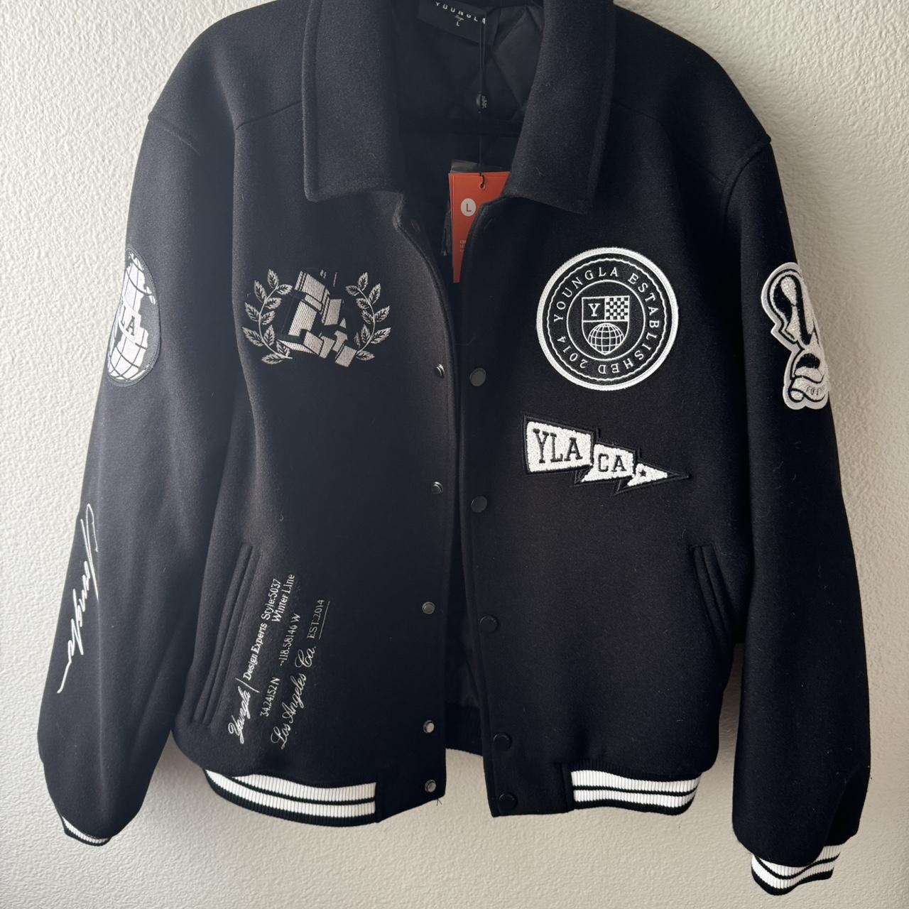 YLA x Corteiz varsity jacket in black and white, | Depop