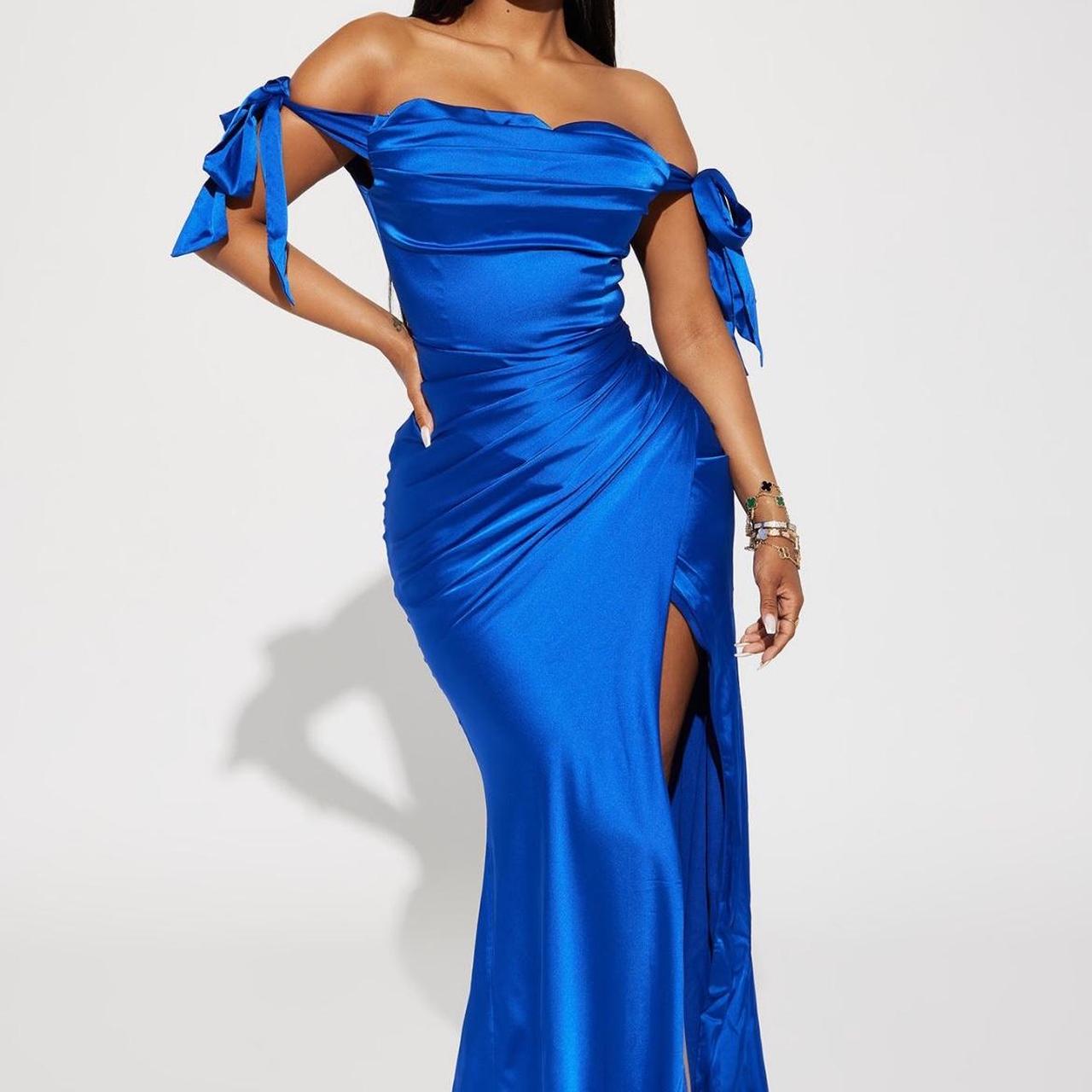 Fashion nova blue satin dress hotsell