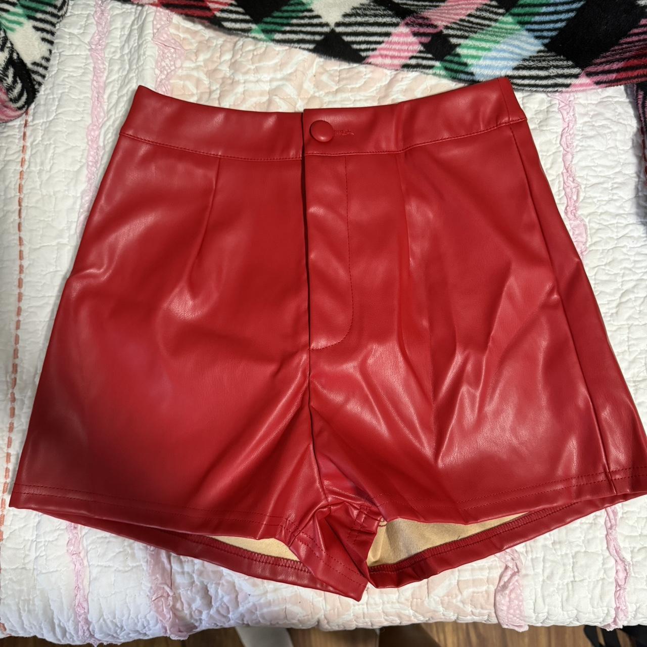 brand new shein shorts leather high waisted super comfy - Depop