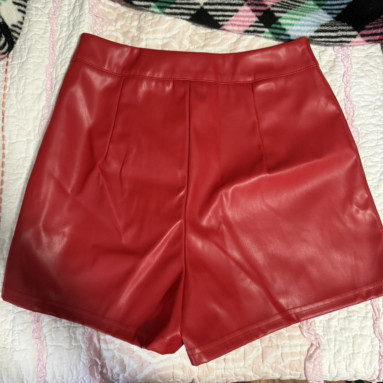 brand new shein shorts leather high waisted super comfy - Depop