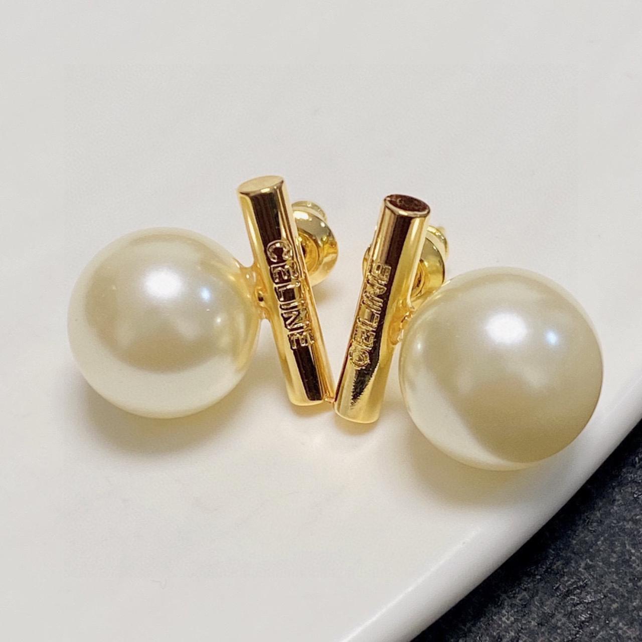 【送関込】CELINE☆セリーヌ Pearl Earrings Celine golden Arc de Triomphe earrings stud pearl earrings