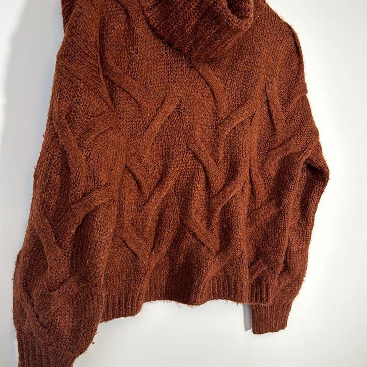 Madewell outlet Tan with Maroon & Orange Patterned Mock Neck Boxy Wool Sweater