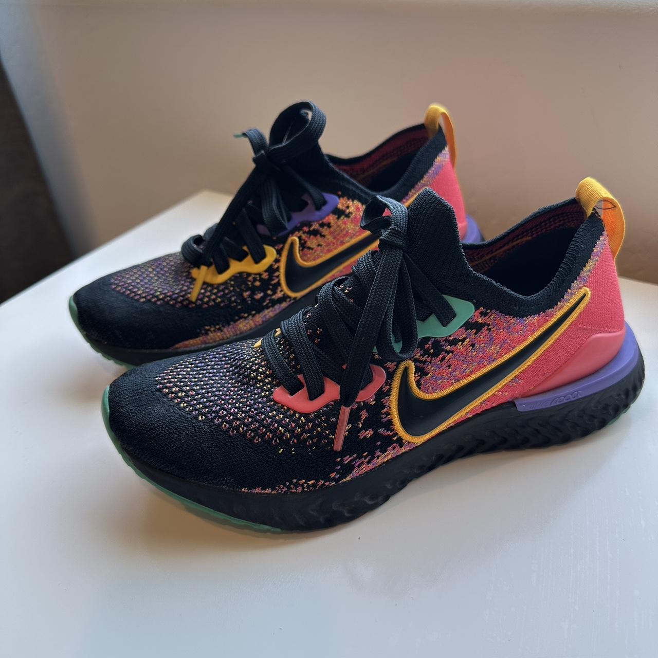 Nike women's epic react flyknit 2 running shoes black yellow purple best sale