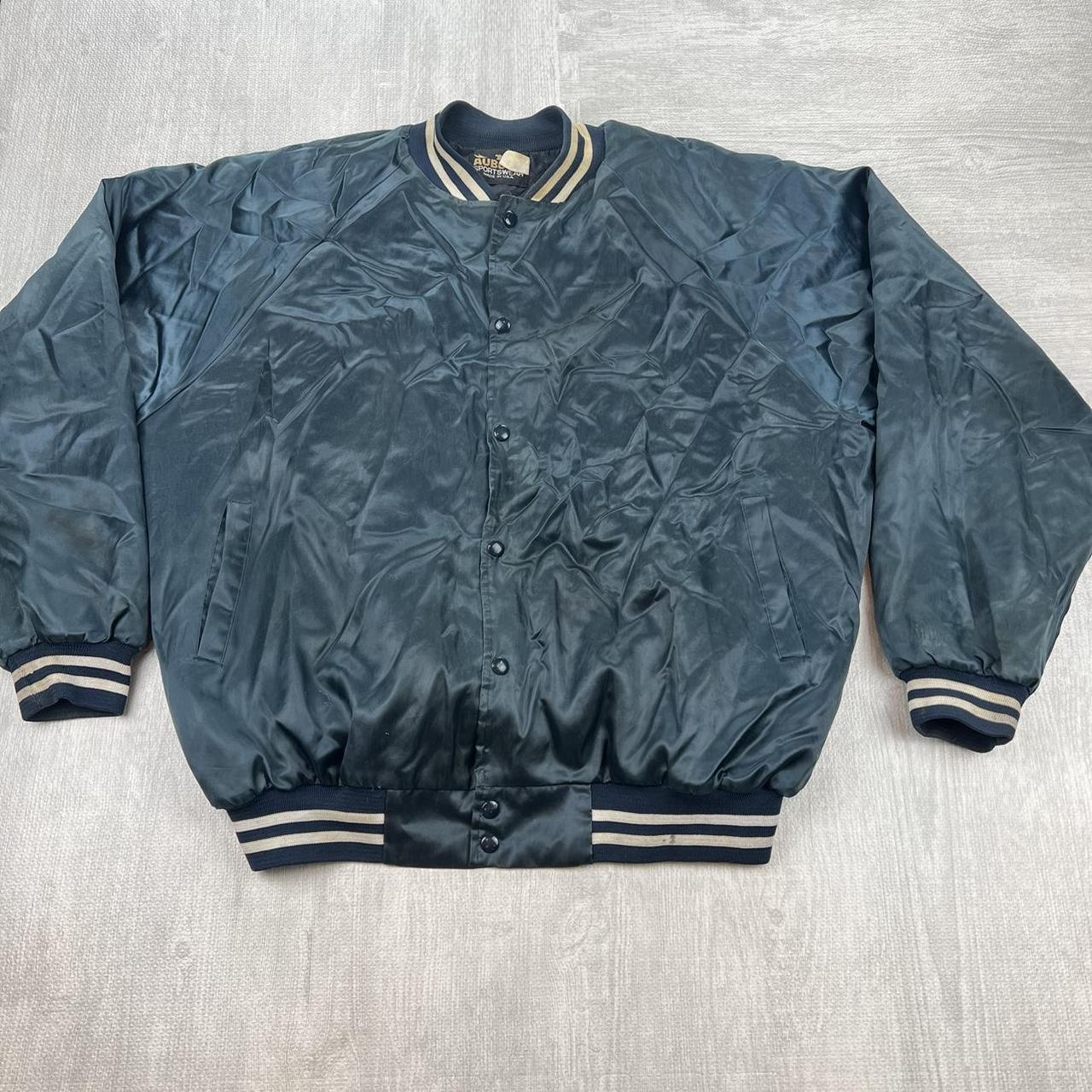 Vintage 80s blue satin jacket bomber varsity | Depop