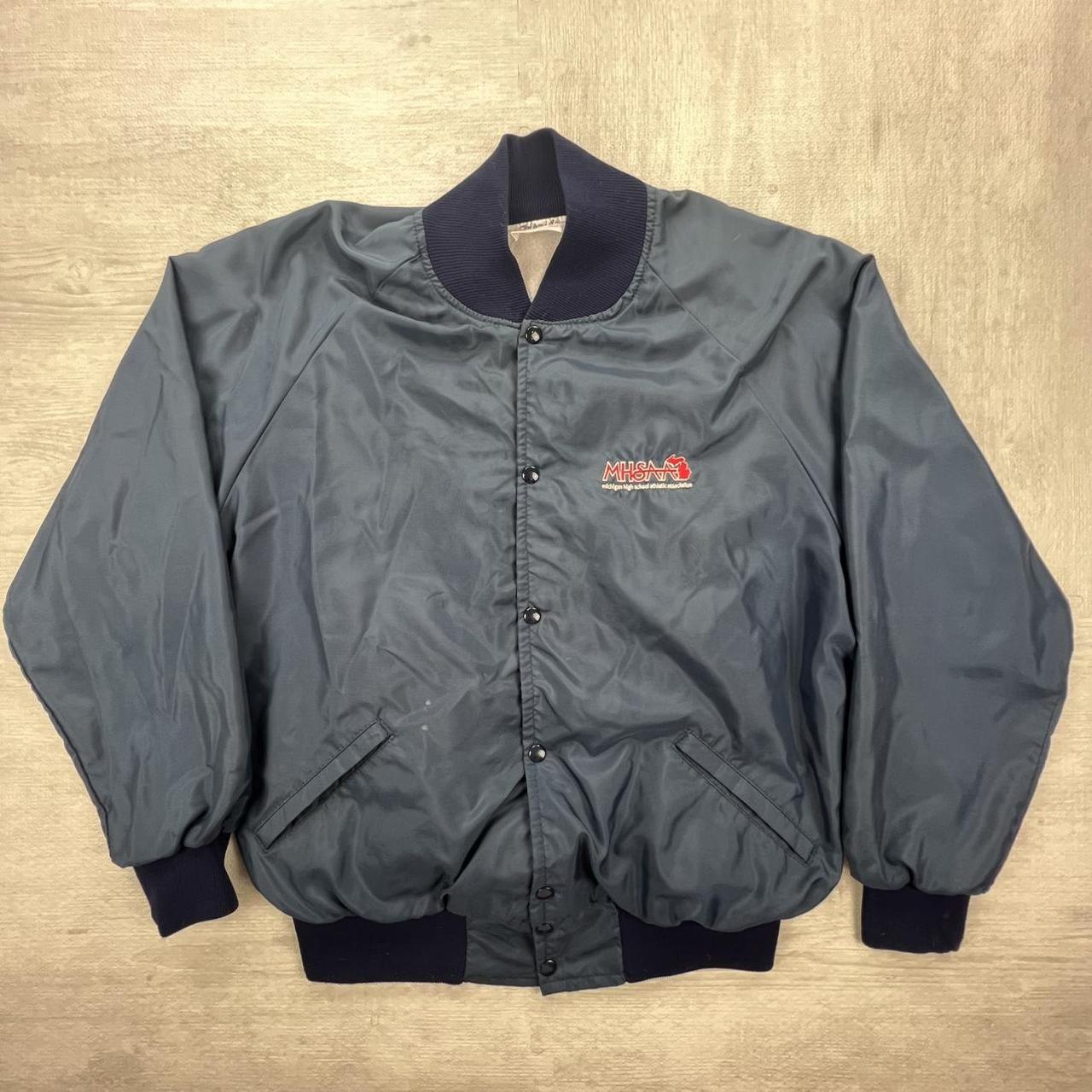 Vintage 80s blue satin jacket bomber varsity | Depop