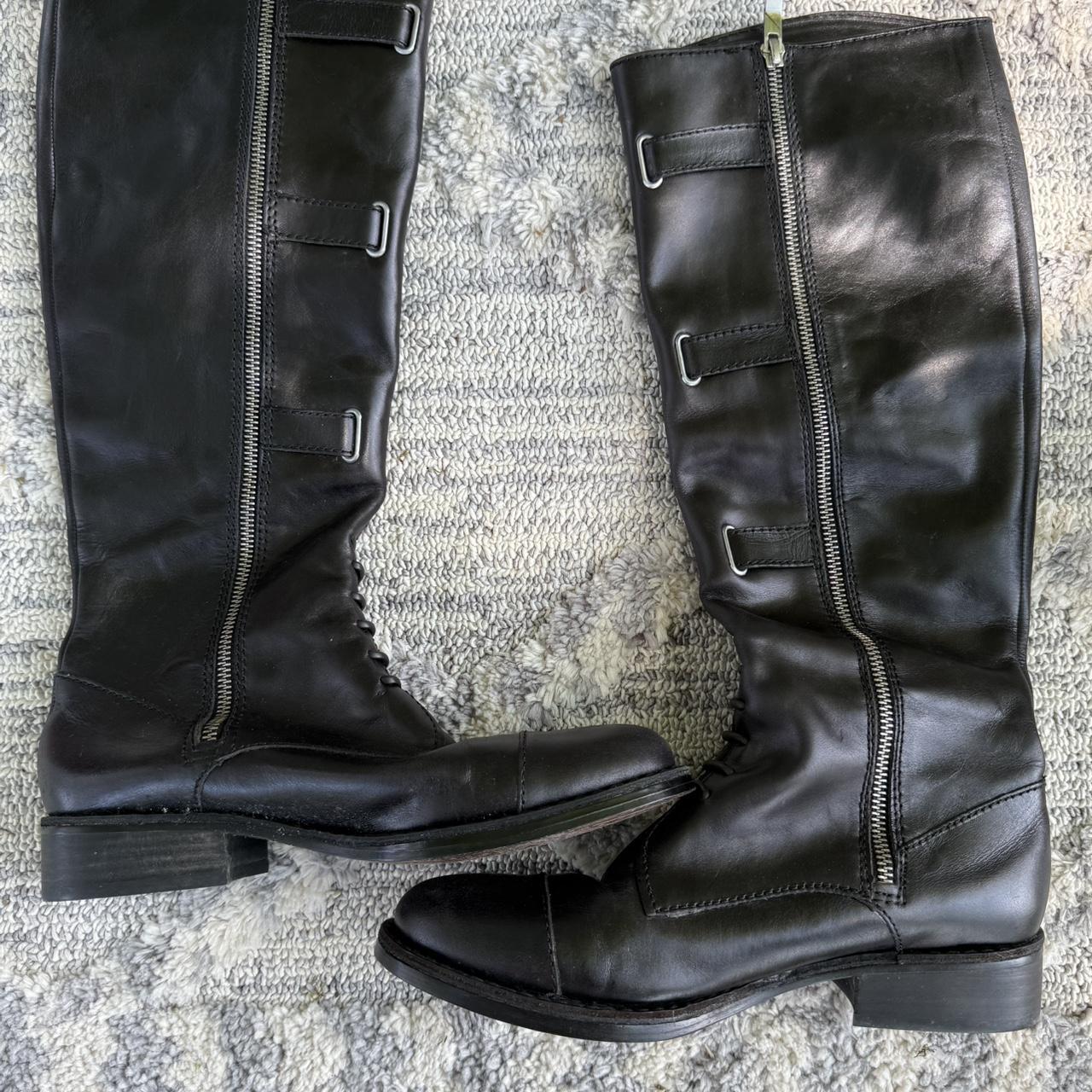 Black knee-high leather Vince Camuto boots with... | Depop