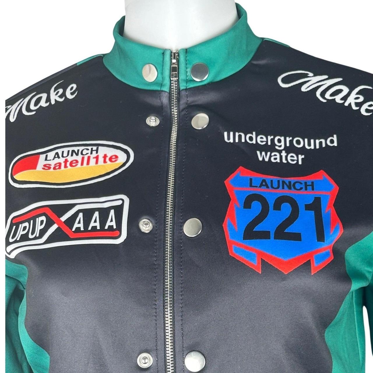 Cropped Racing Bomber Jacket Green Black Sporty... | Depop