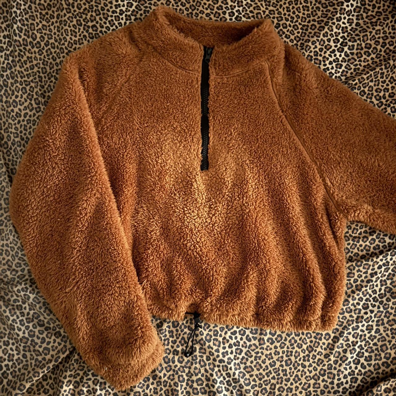 Brown and tan fuzzy cropped sweater Emma. Depop