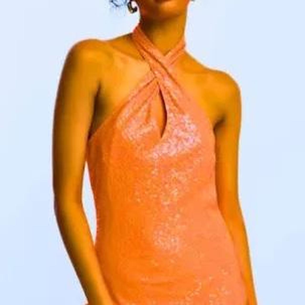 Orange sequin halter neck top