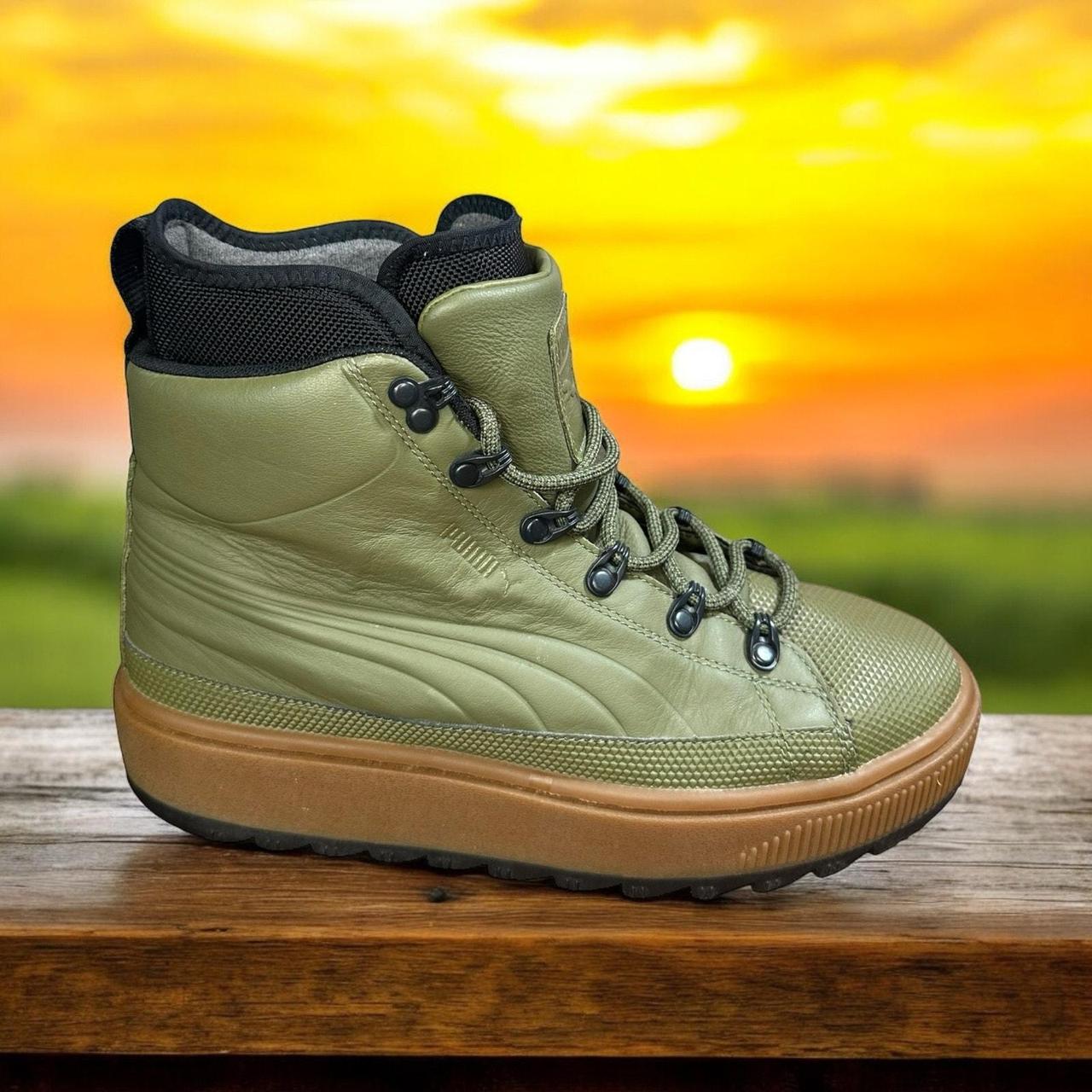 Puma Ren Lace Up Casual Boots Olive Green Leather... | Depop