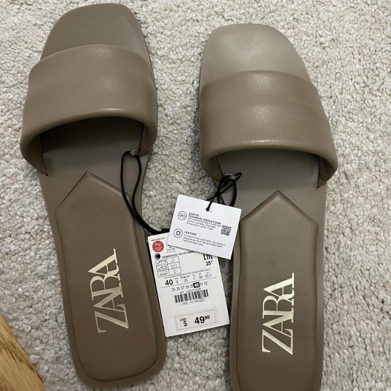 NWT- Zara flat padded leather sandals Size 9: