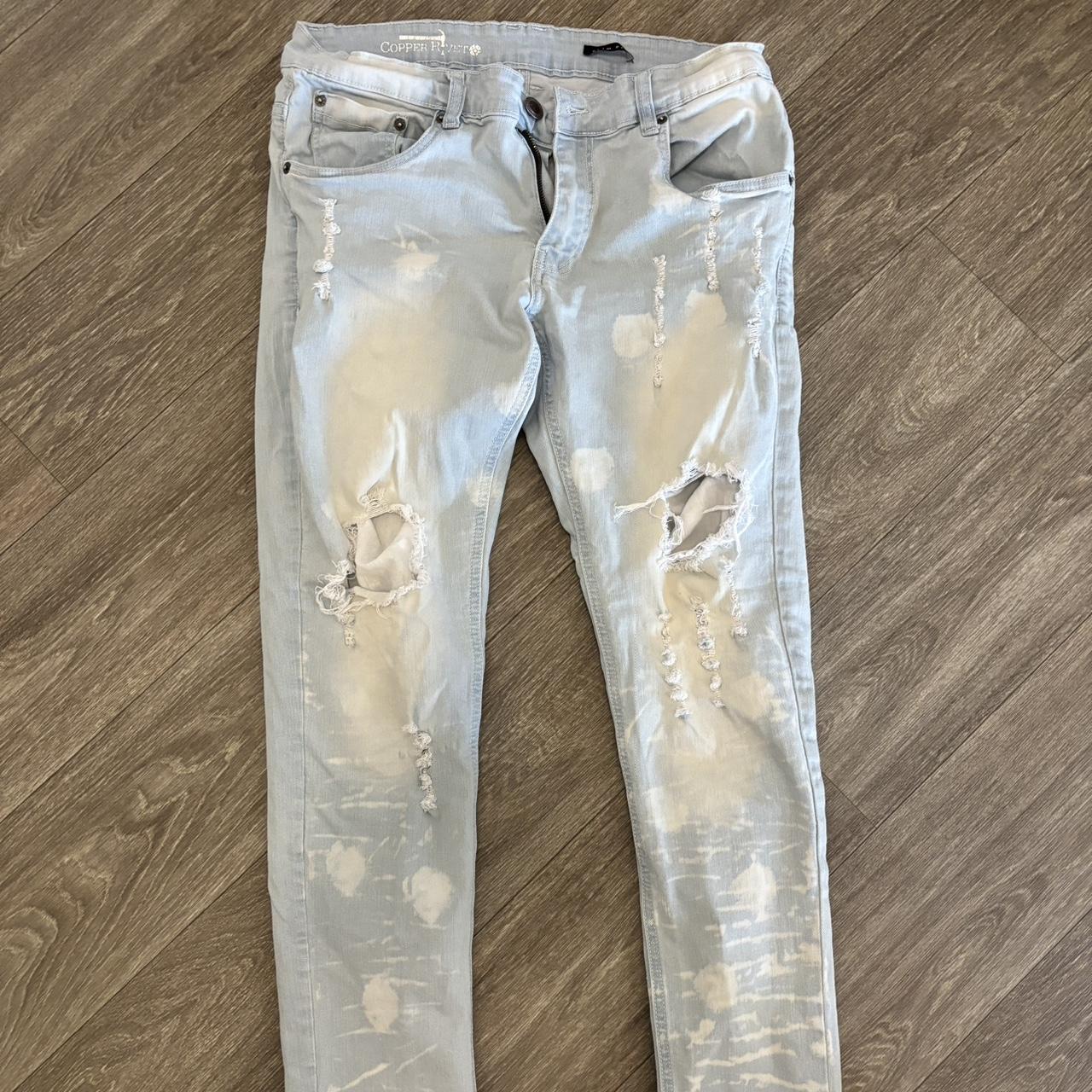 Copper Rivet Men's Bleached Jeans - Grey/Blue - 3… - image 1