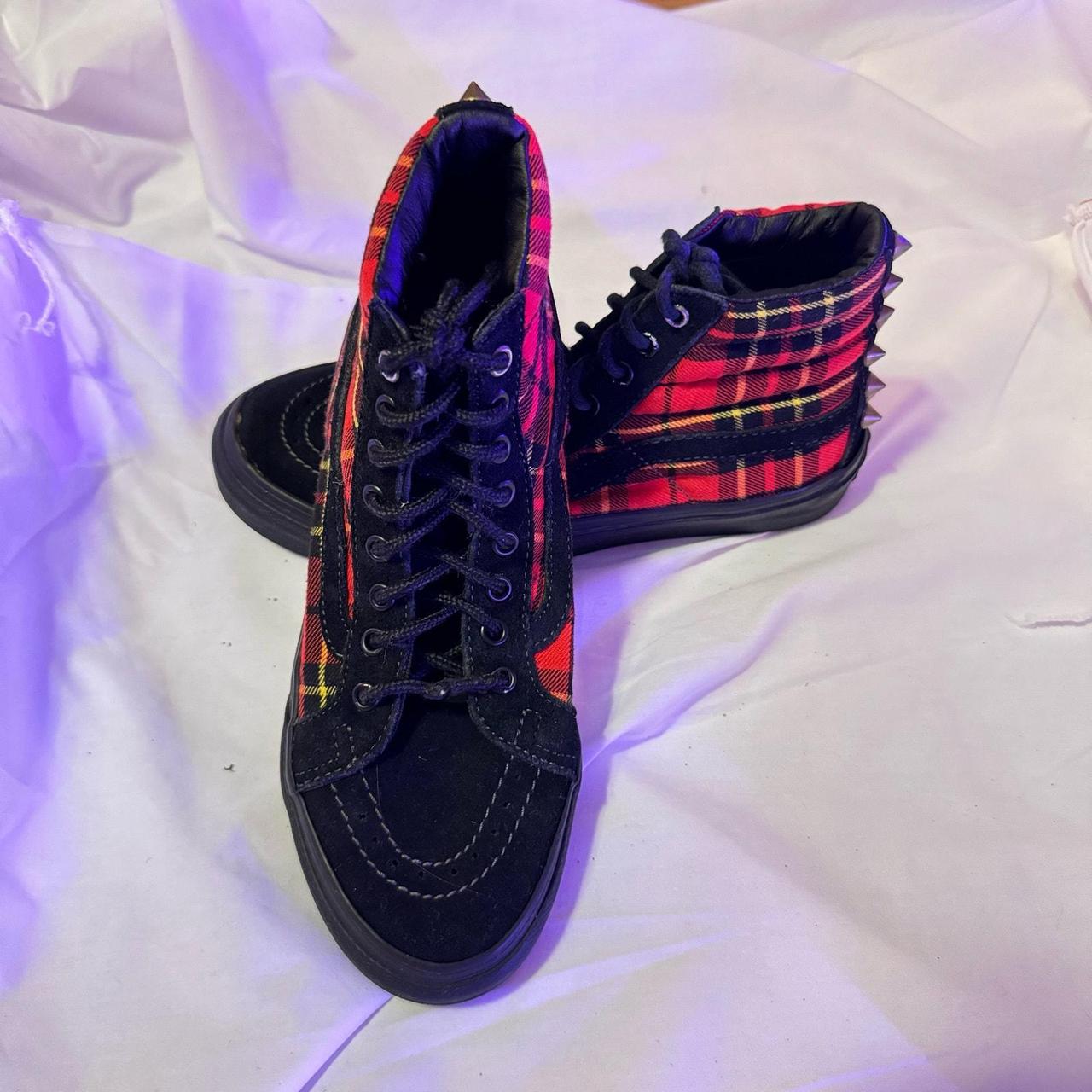 VANS Red and Black Plaid Punk high tops size Depop