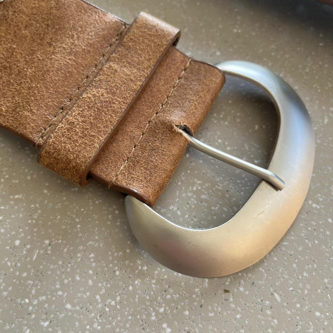 Y2K Thick Brown Leather belt with studs/gems... - Depop