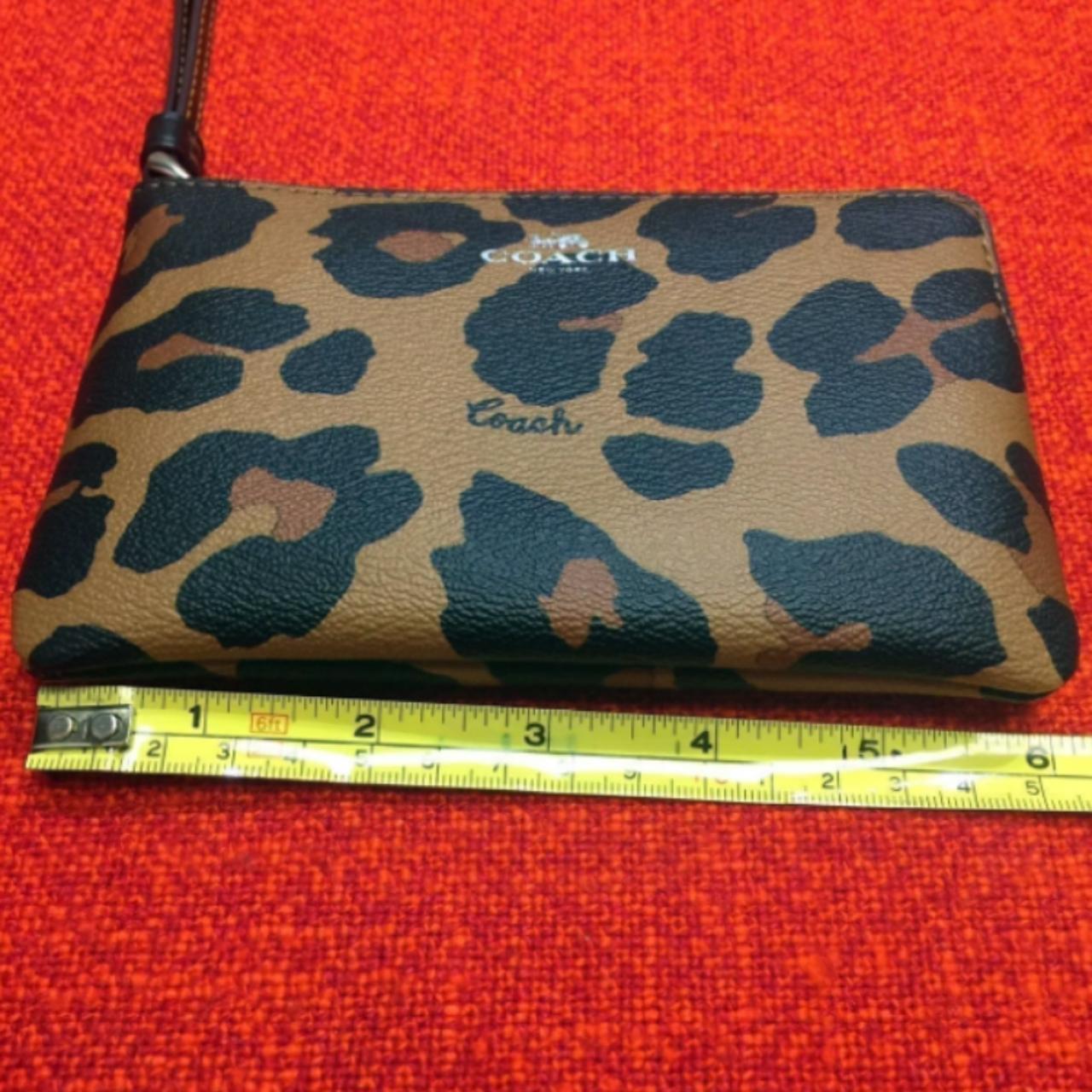 New coach popular leopard silvertone hardware wristlet/wallet