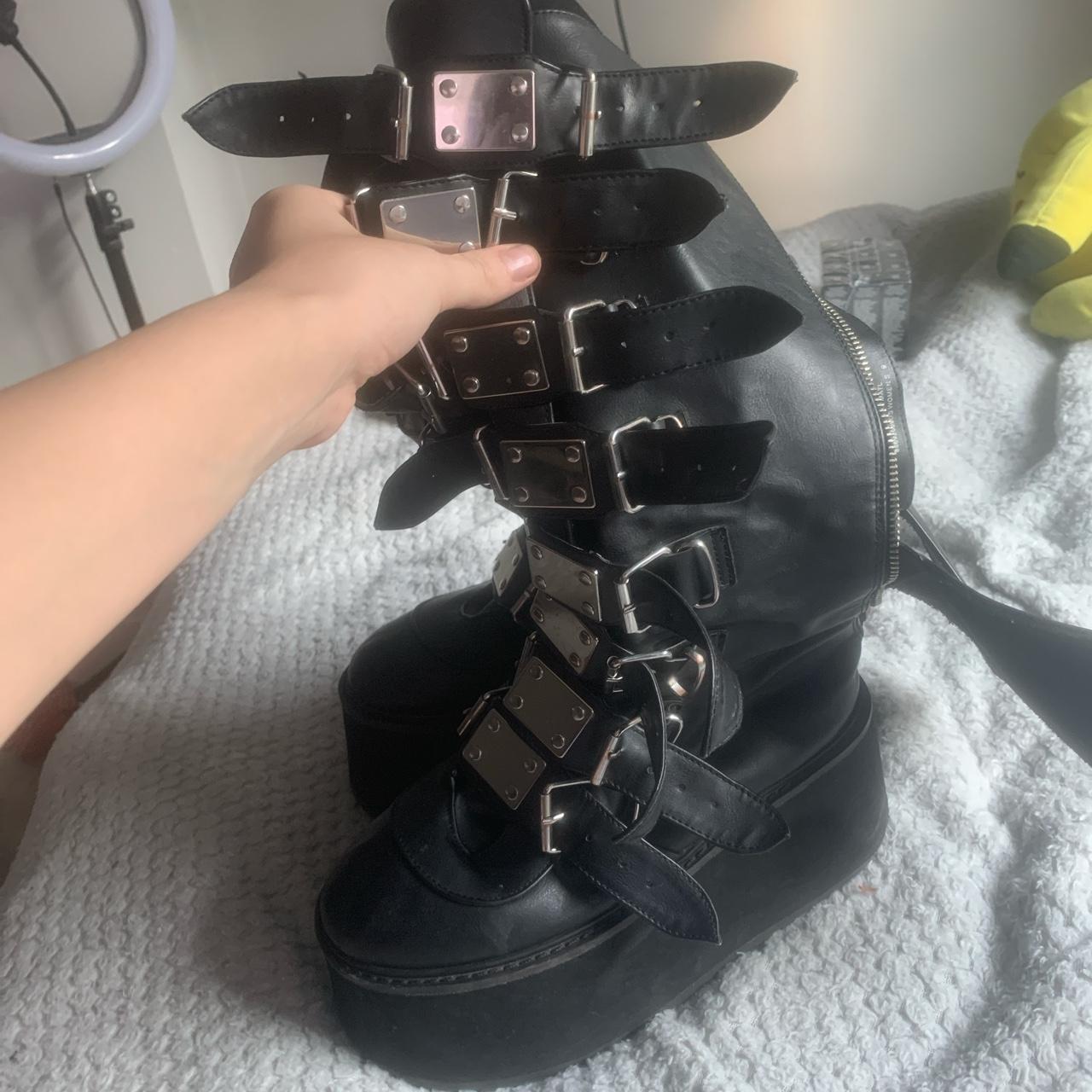 demonia black knee high boots