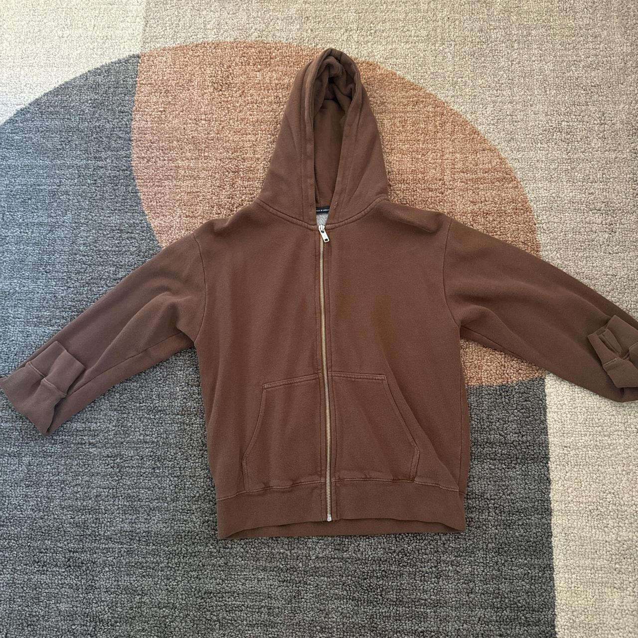 Brown zip up fitted hoodie from Brandy Melville Depop