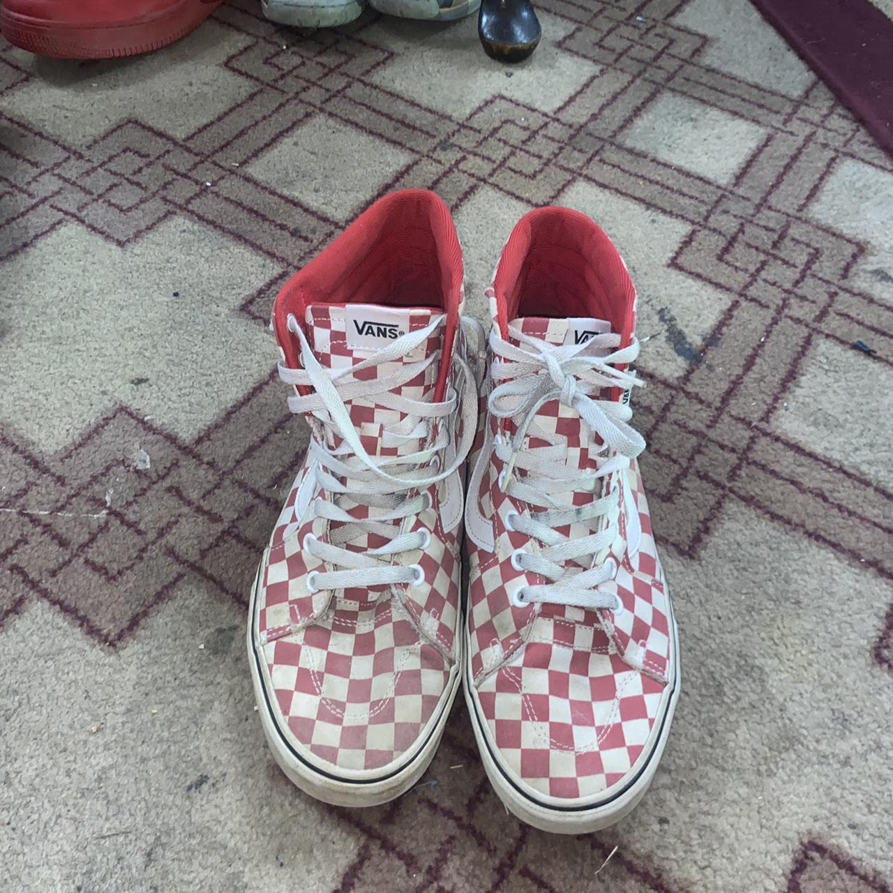 Red and White Checkered Vans size 9 mens size 10. Depop