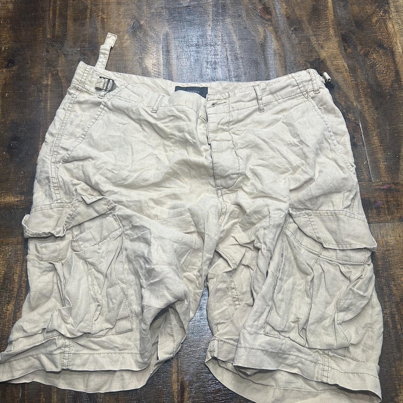 Men s khaki cargo shorts Express brand size 34 Depop