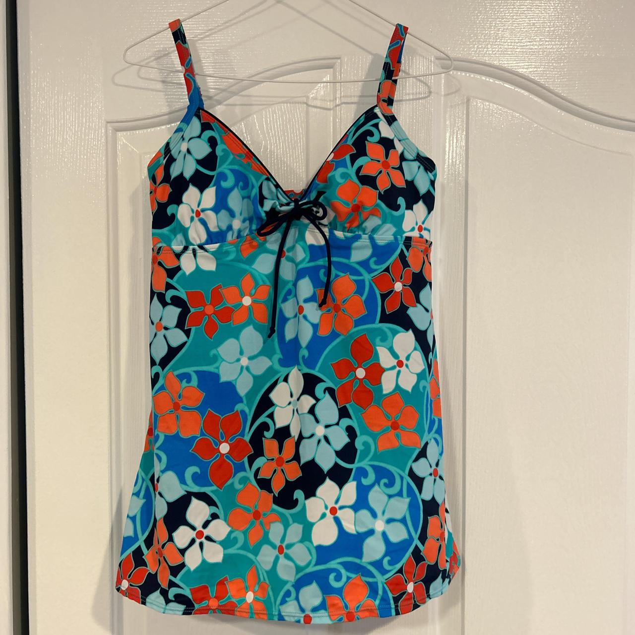 Kim Rogers Blue and orange floral flowy one piece. Depop