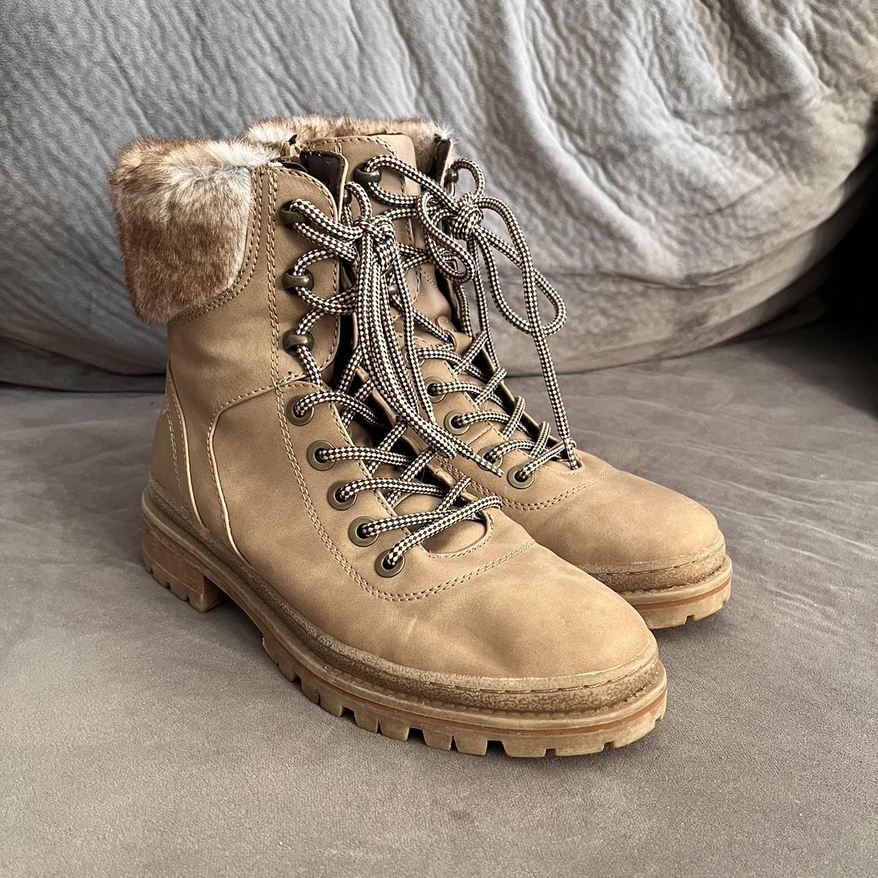 description super cute tan beige combat boots. Depop