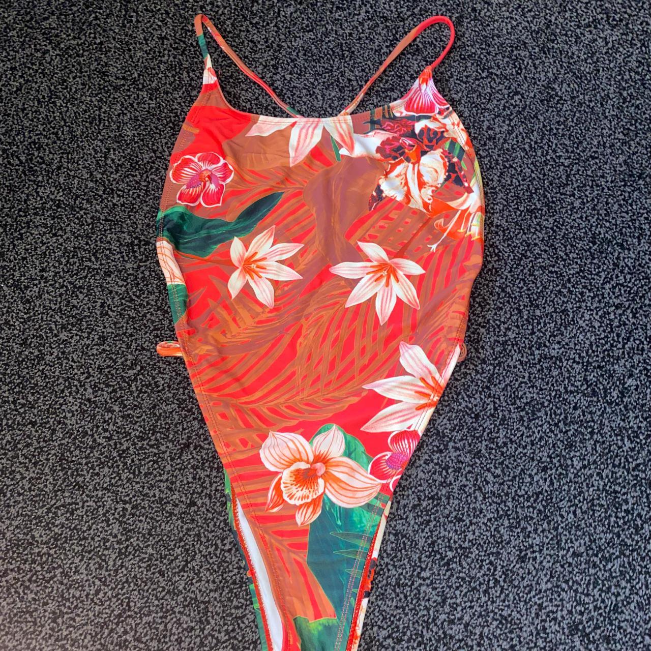 Missguided tropical backless cross over swimsuit,... Depop