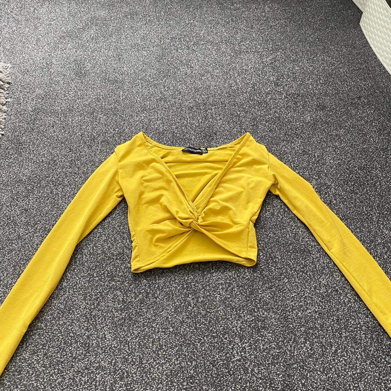 Yellow PLT twist crop top Size UK 8 Depop