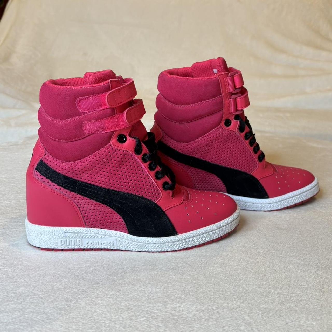 Puma Sky Wedge Shoes Women s 6.5 Pink Black Suede. Depop