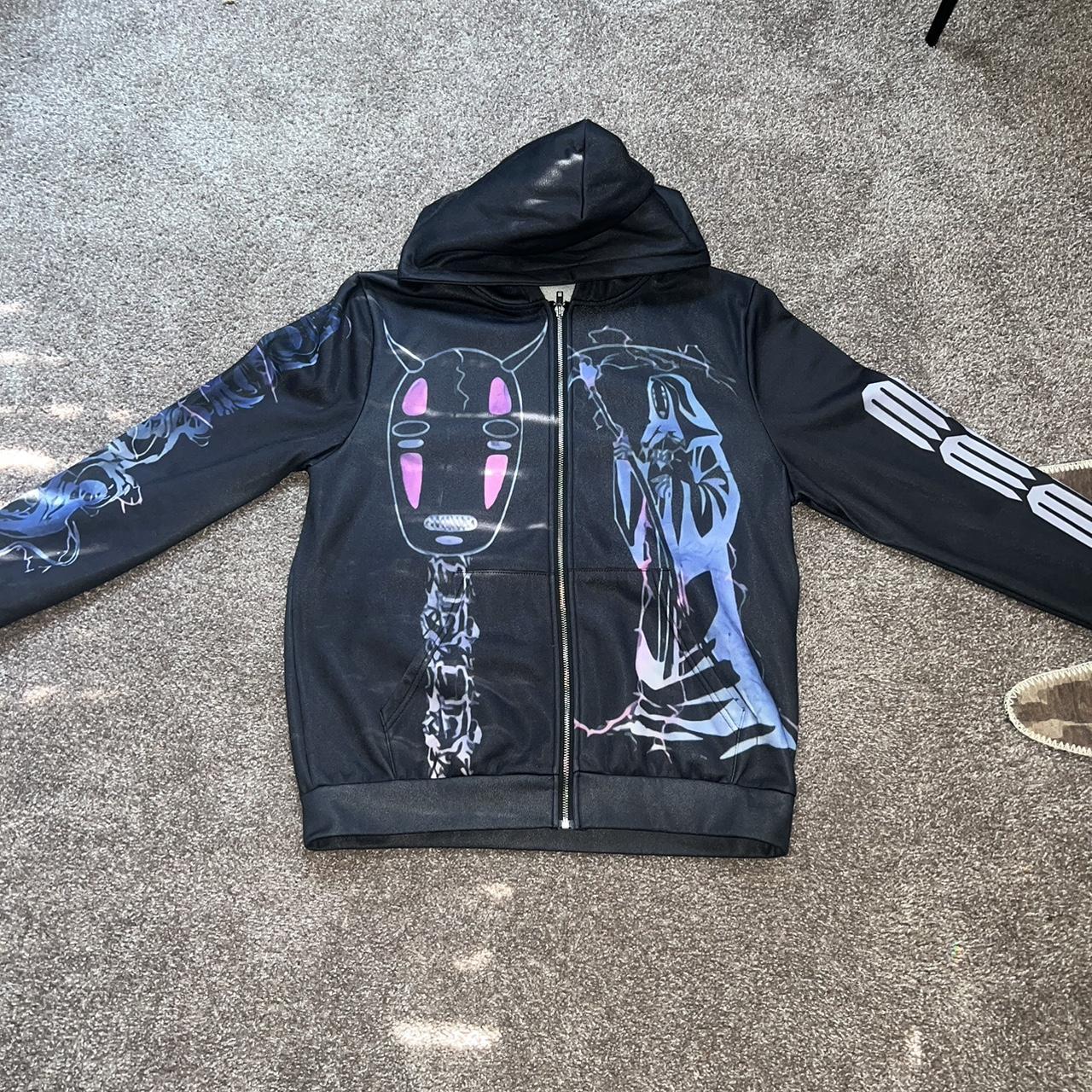 Black and purple hoodie with a unique design hoodies Depop